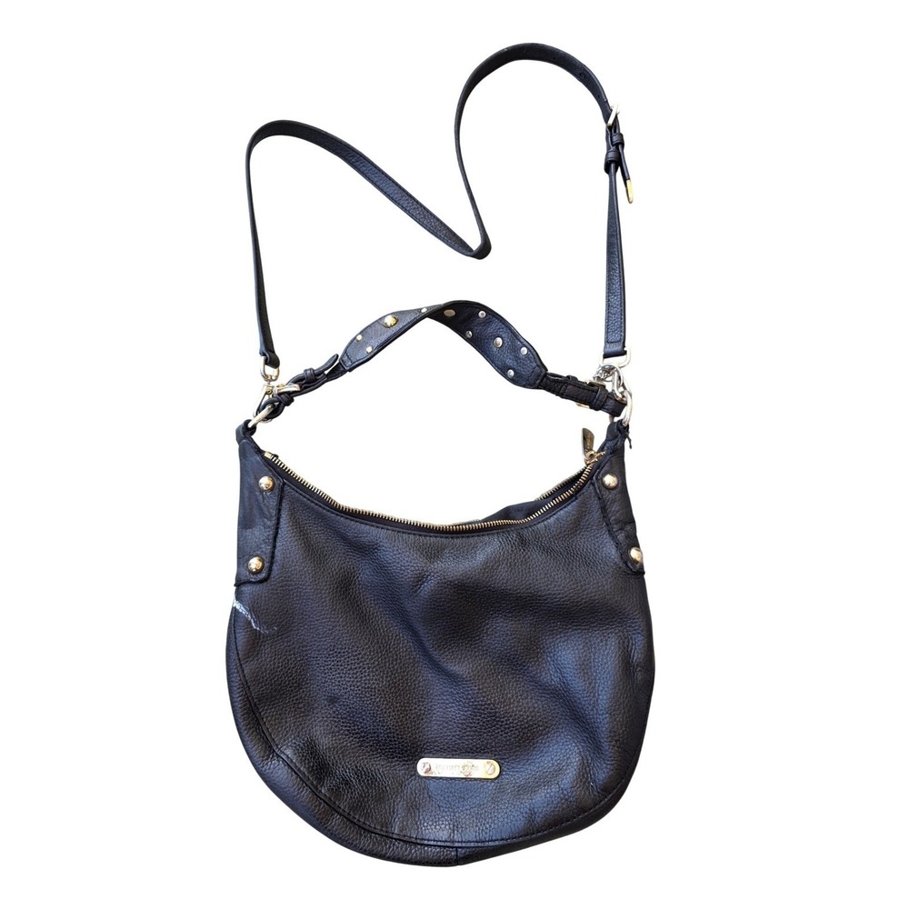 Michael Kors Black Pebbled Leather Studded Hobo Crossbody Bag Gold K3 - Picture 2 of 16